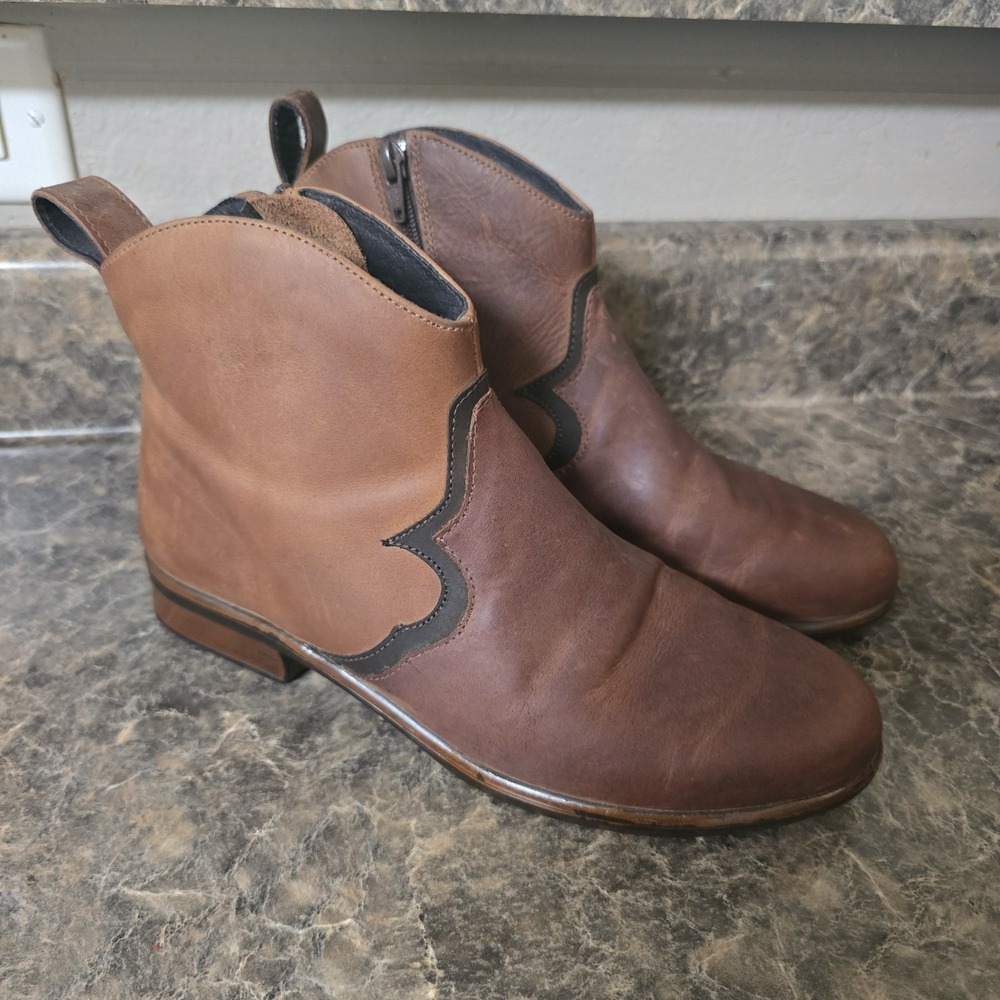 NAOT Sirocco Women 39 US 8-8.5 Brown Leather Western Ankle Boots Side Zip